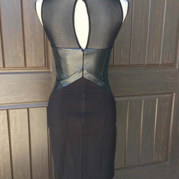 Aidan Mattox Black Sheer Faux Leather Dress - Picture 4 of 7